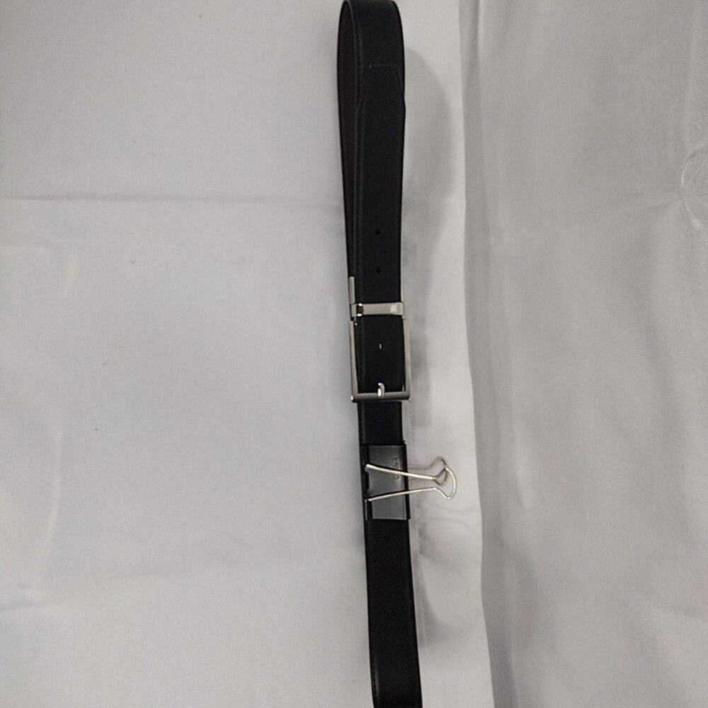 Nordstrom Belt Mens 40 Black Brown Leather Reversible Dress Silver Buckle